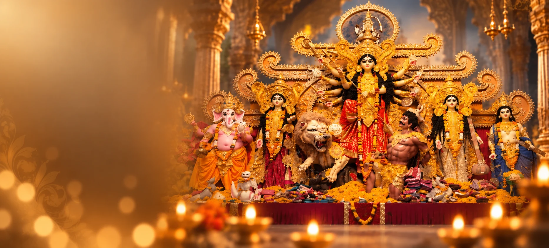 Maa Durga with Ganesh, Lakshmi, Saraswati and Kartik